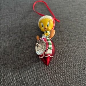 Tweety Bird Holiday Ornament with Red and Silver Accents